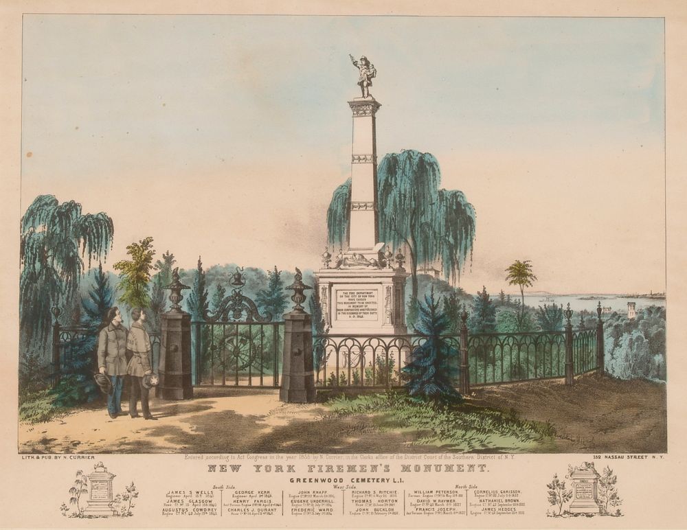 Lithograph, "New York Firemen's Monument", Currier & Ives