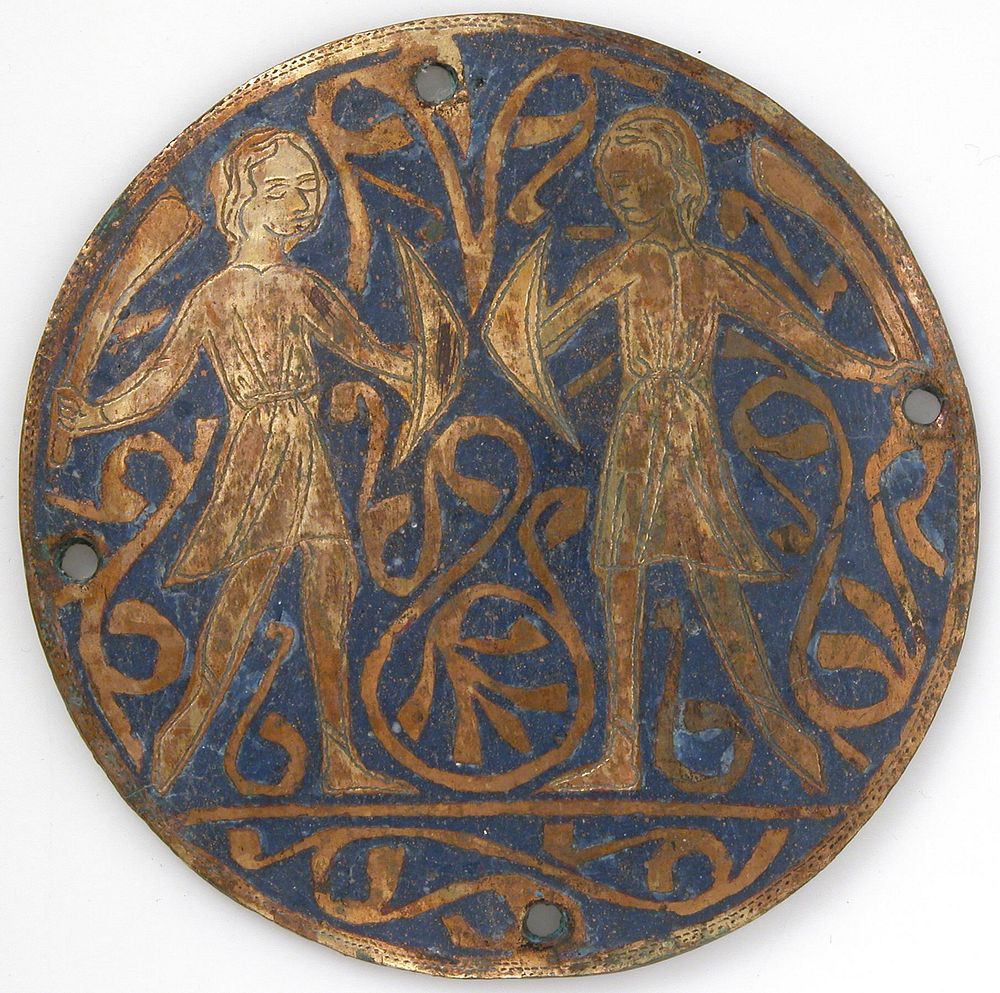 Medallion with Two Young Warriors with Falchions and Bucklers