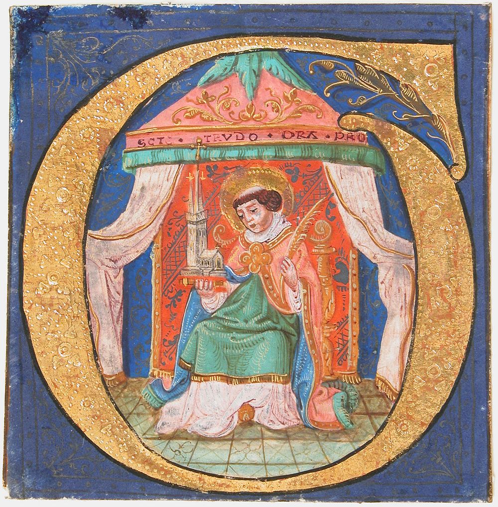 Manuscript Illumination with Saint Trudo (Trond) in an Initial O, from a Choir Book, German