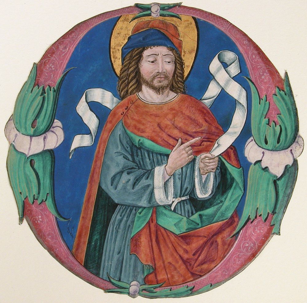 Manuscript Illumination with the Figure of a Saint in an Initial O, Italian