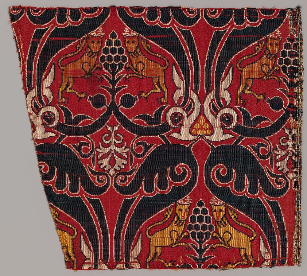 Silk Fragment with Lions and Pomegranates