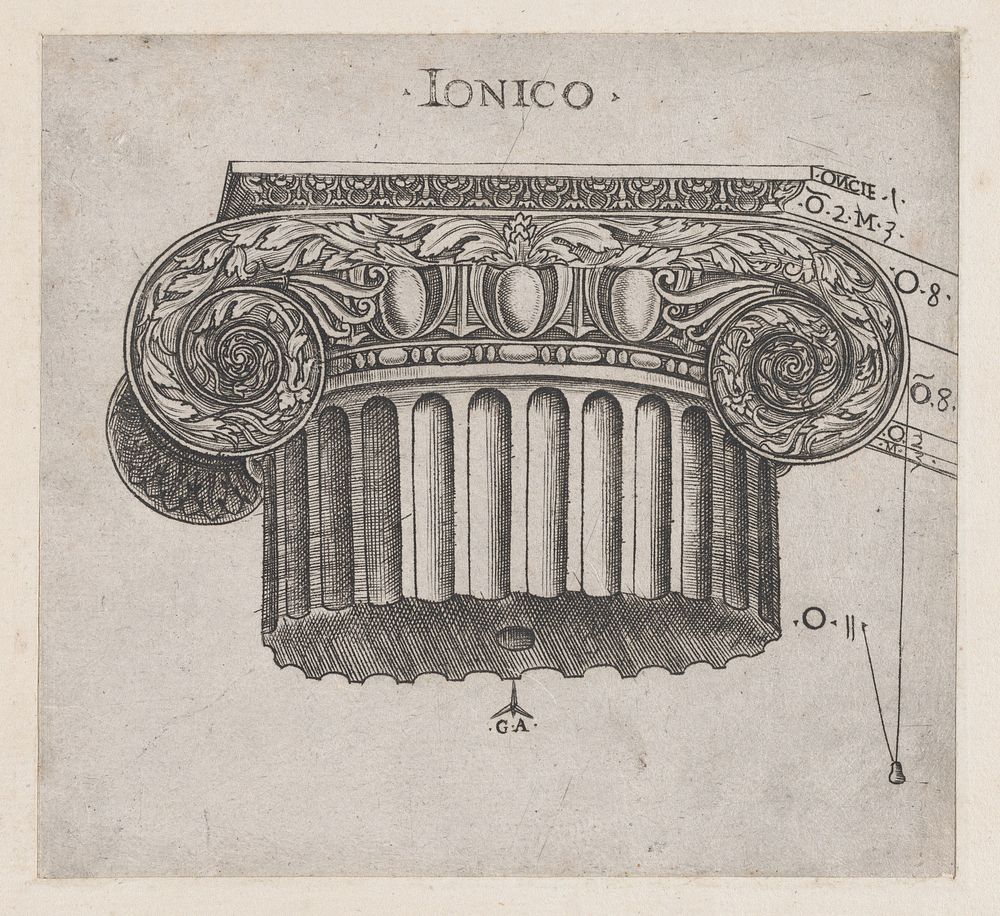 Speculum Romanae Magnificentiae: Ionic capital by Monogrammist G.A. & the Caltrop