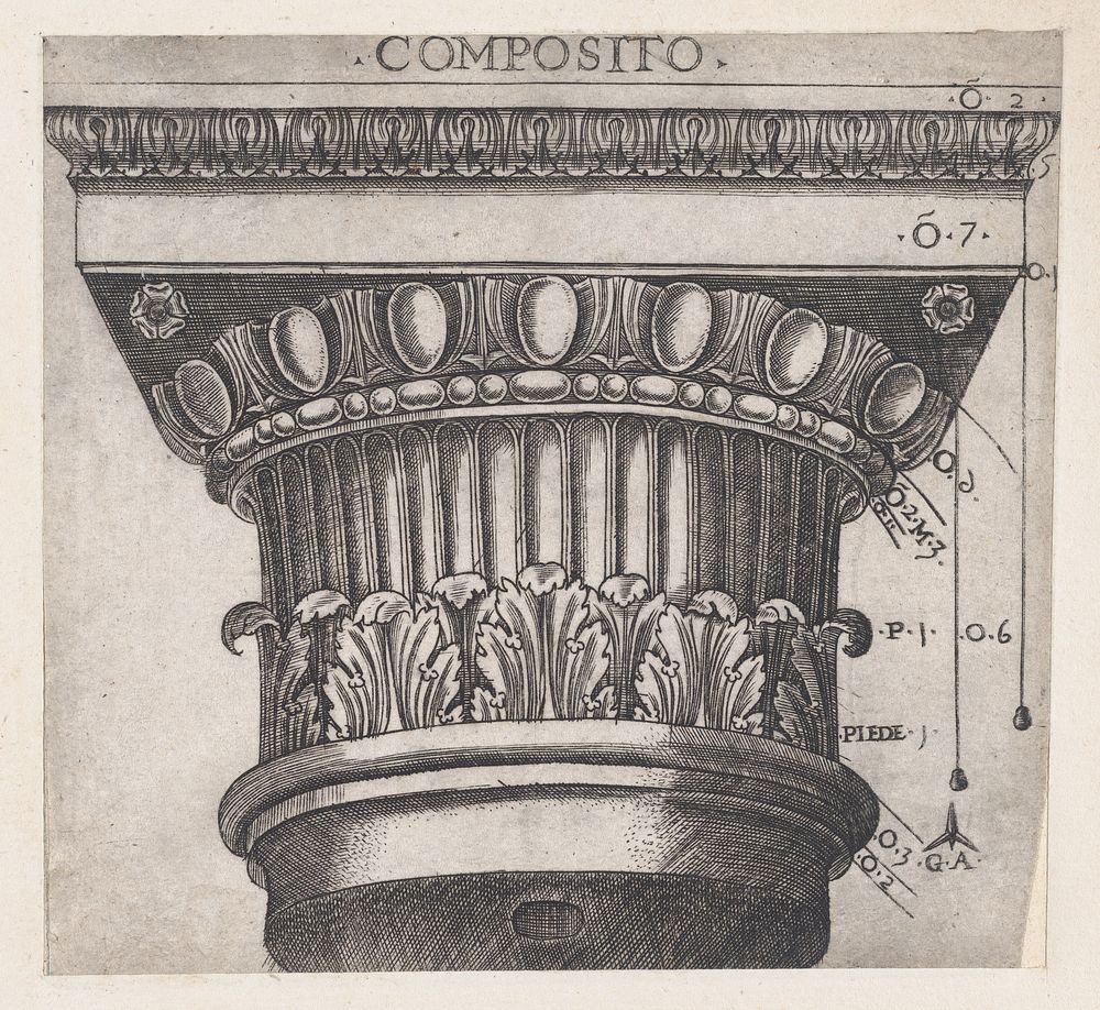 Speculum Romanae Magnificentiae: Ionic capital by Monogrammist G.A. & the Caltrop