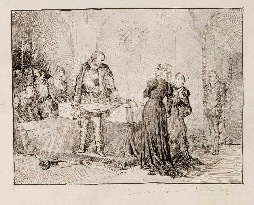 Kaarle-herttua herjaa klaus flemingin ruumista, sommitteluharjoitelma, 1877 by Albert Edelfelt