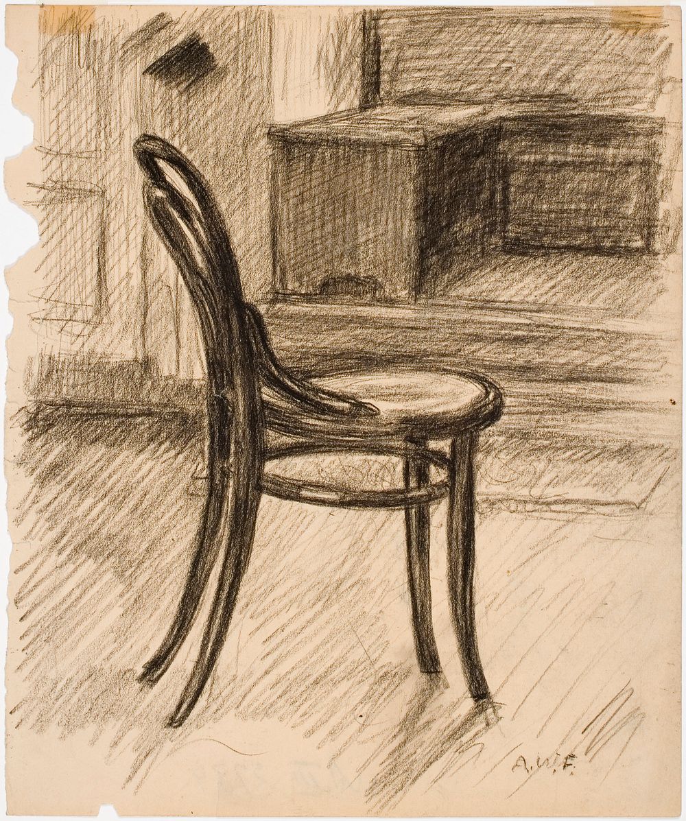 Tuoli, sivusta nähtynä, taustalla kirjoituspöytä by Alfred William Finch