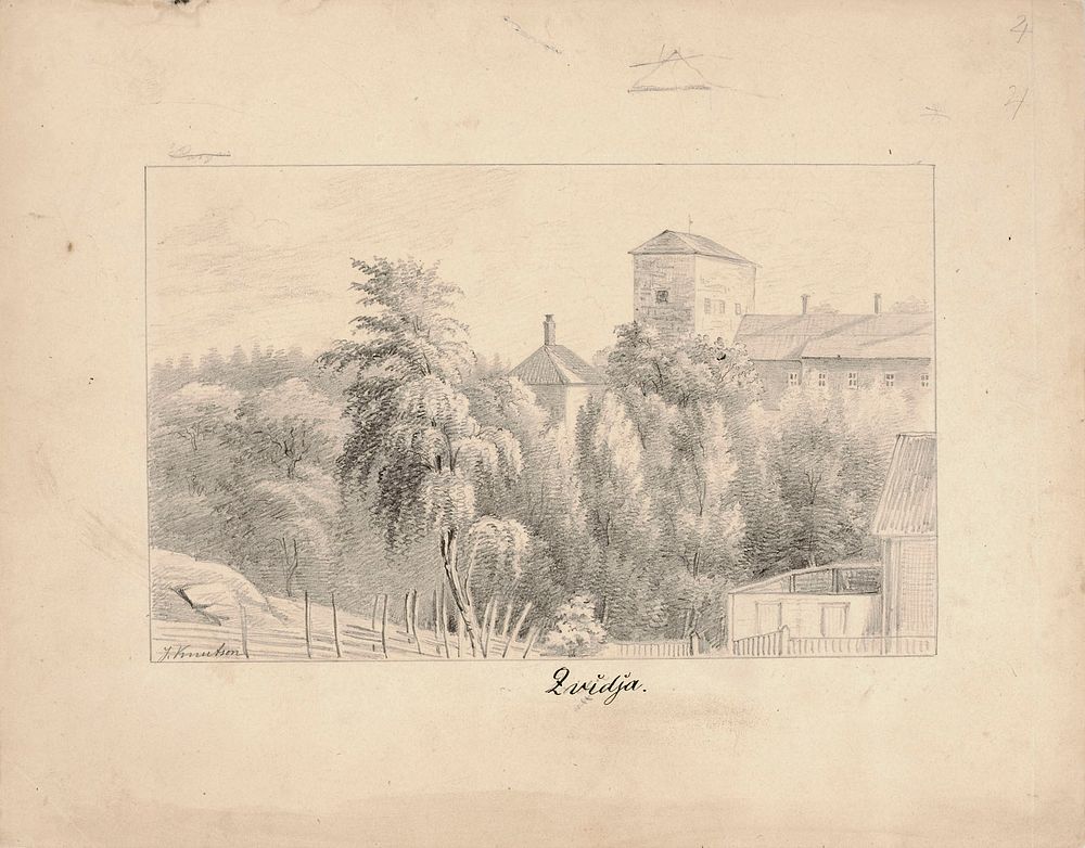 Kuitia manor, original drawing for finland depicted in drawings, 1844 - 1846 by Johan Knutson