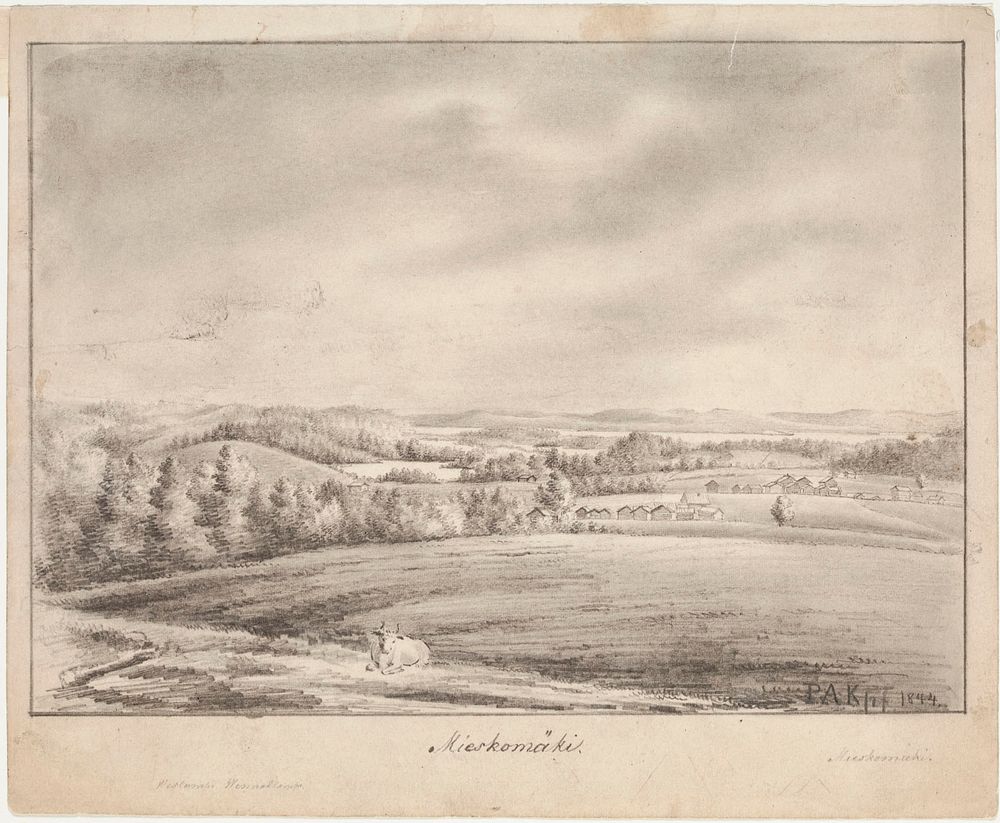 Mieskonmäki village, original drawing for finland depicted in drawings, 1844