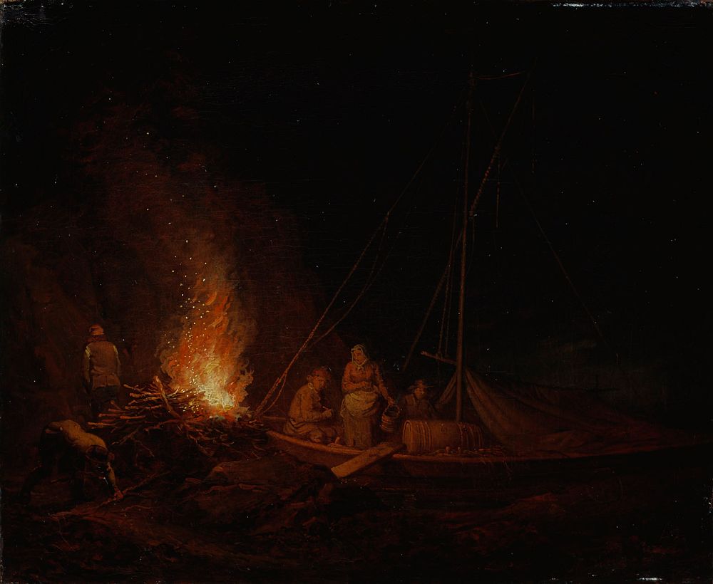 Nuotiota sytyttäviä kalastajia, 1810