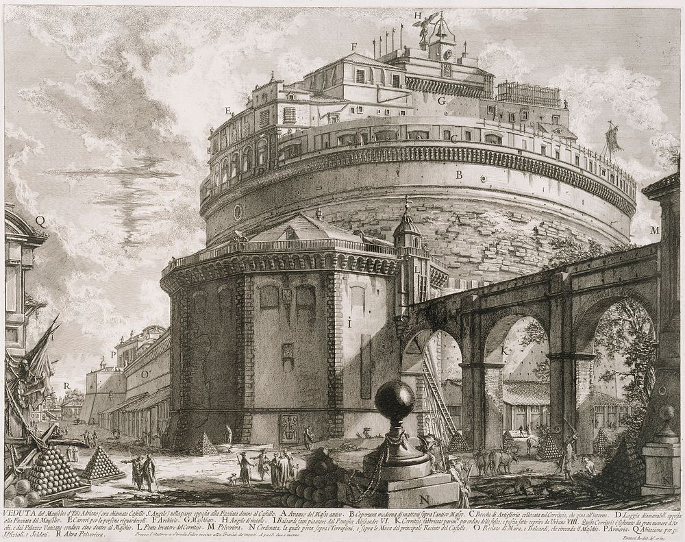 View of the mausoleum of hadrian (castel s. angelo), 1754