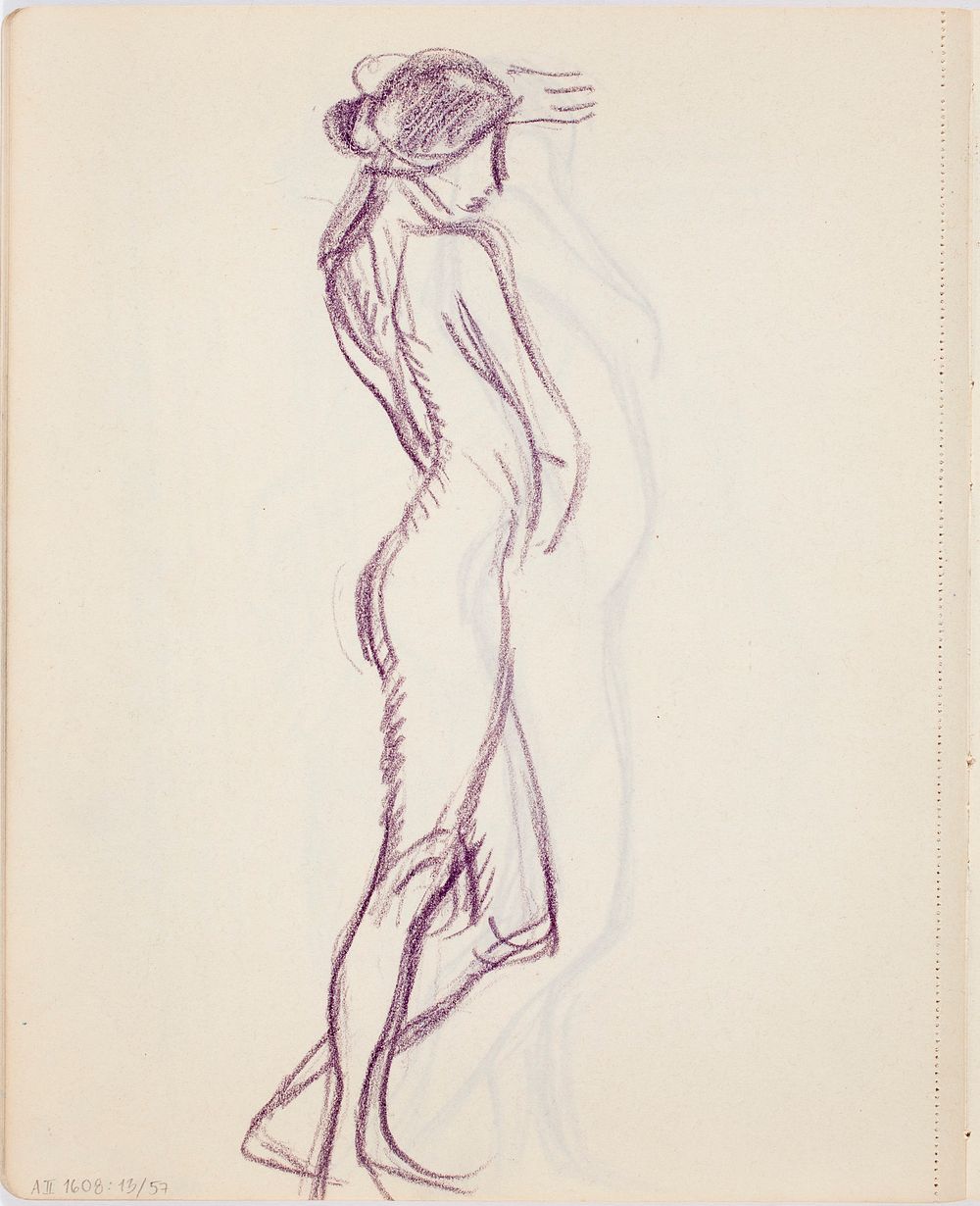 Seisova alaston nuori nainen sivusta, luonnos, 1912part of a sketchbook by Magnus Enckell