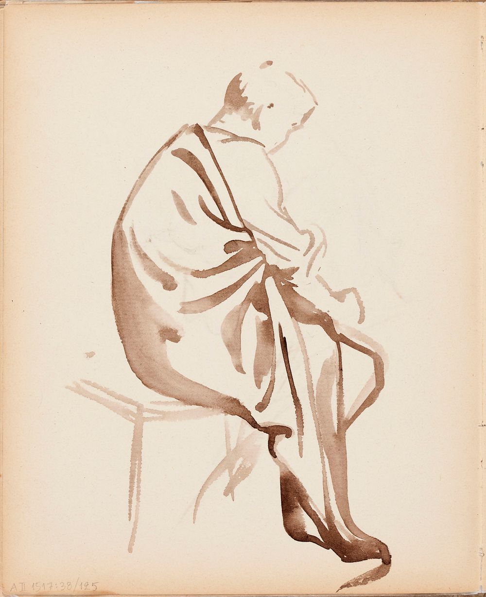 Istuva mies, luonnos mahdollisesti maalaukseen paimenten kumarrus, 1880 - 1904part of a sketchbook by Albert Edelfelt