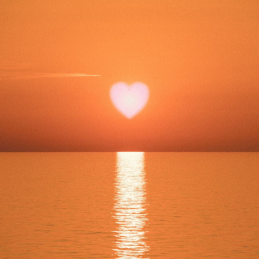 Heart sunset background, ocean design