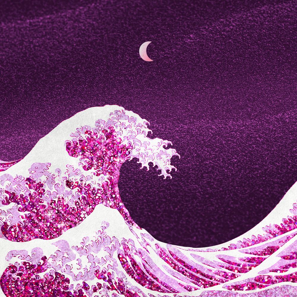 Hokusai's Japanese wave background, pink ocean, remixed by rawpixel