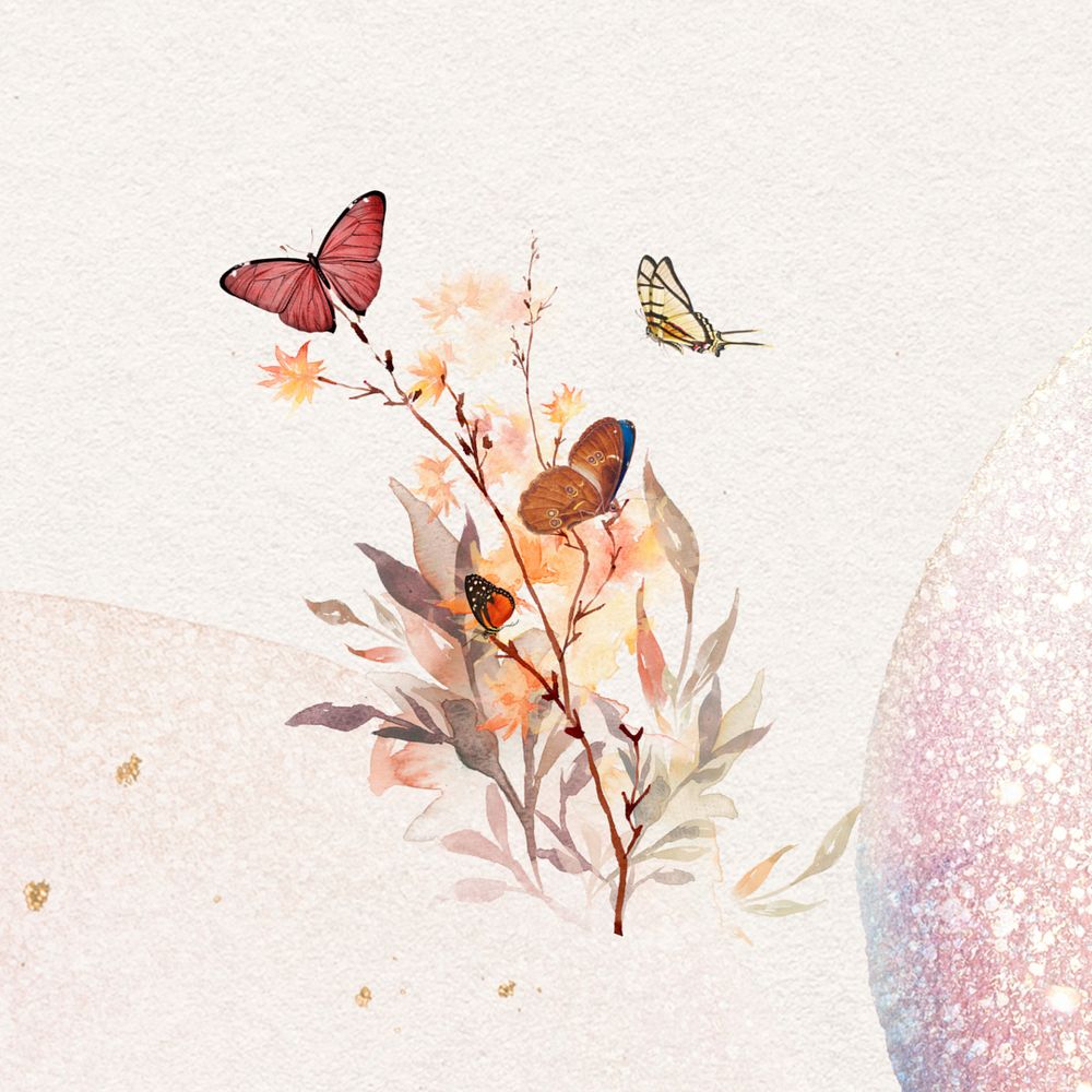 Aesthetic butterflies background, botanical remix
