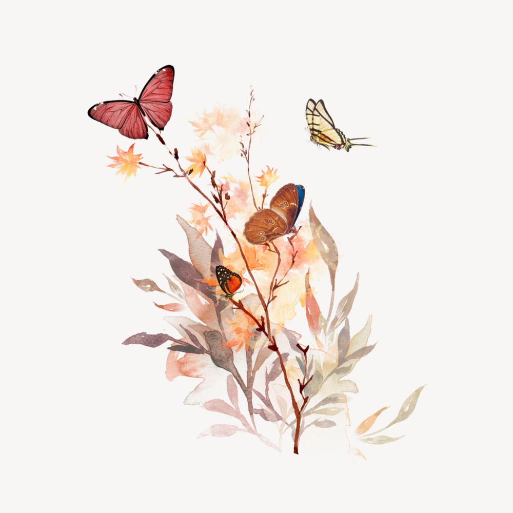 Autumn butterflies aesthetic collage element