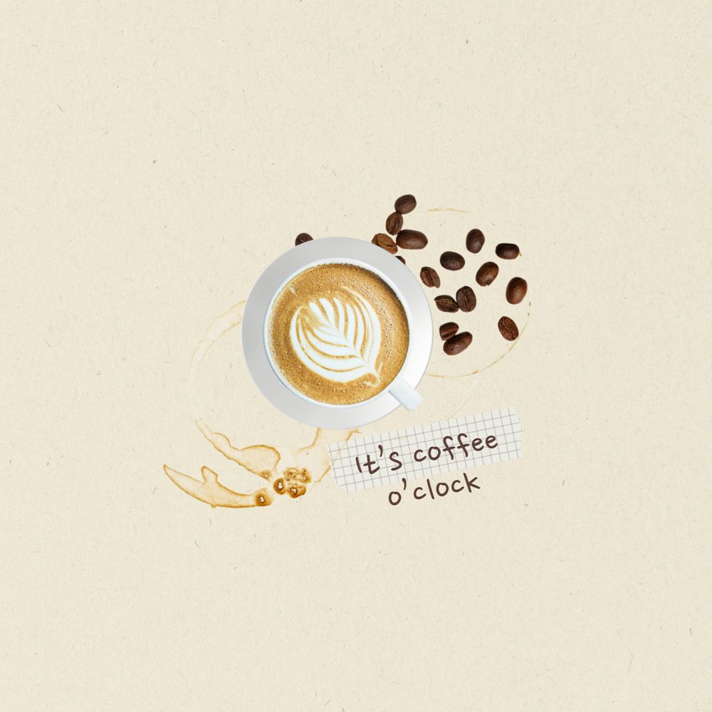 Coffee quote beige background, latte art design