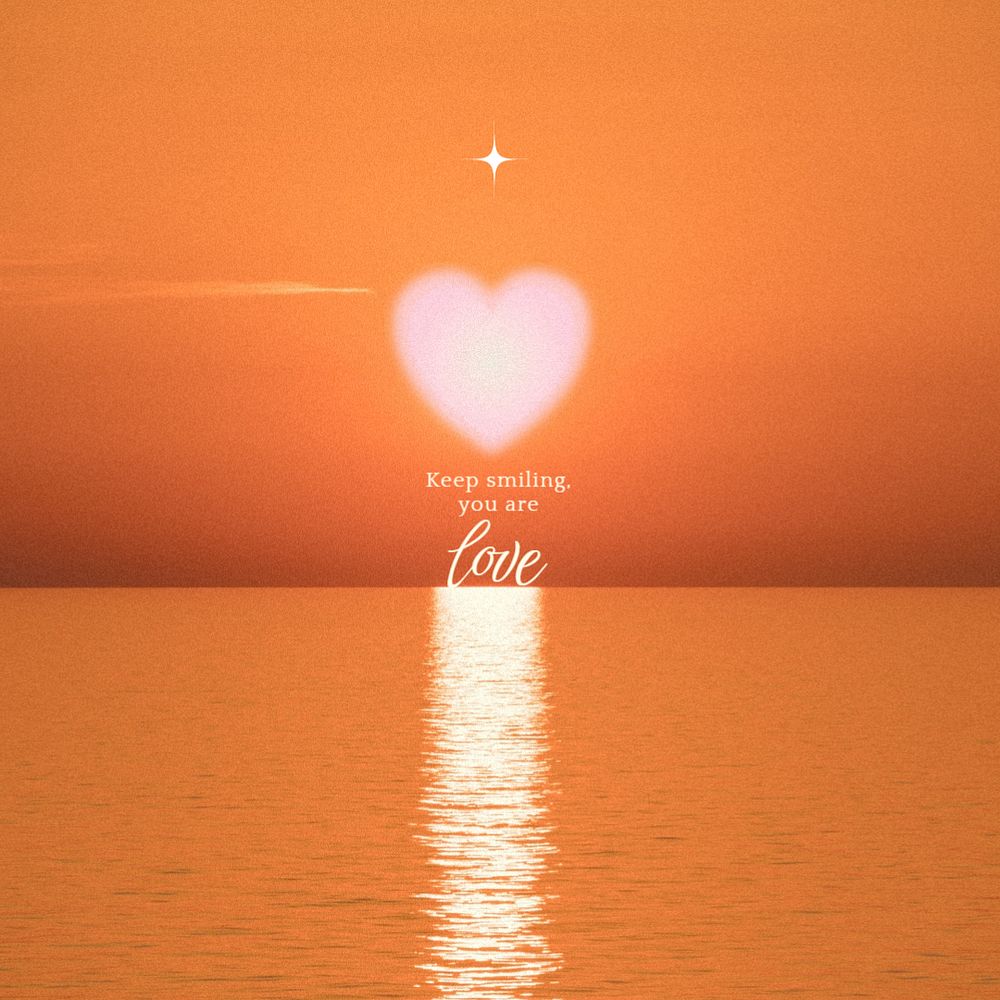 Sunset love quote background, heart design