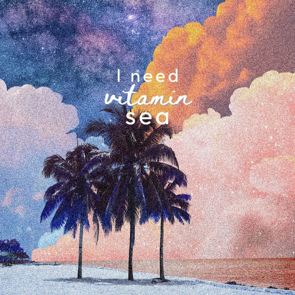 Aesthetic beach quote background, colorful sky design