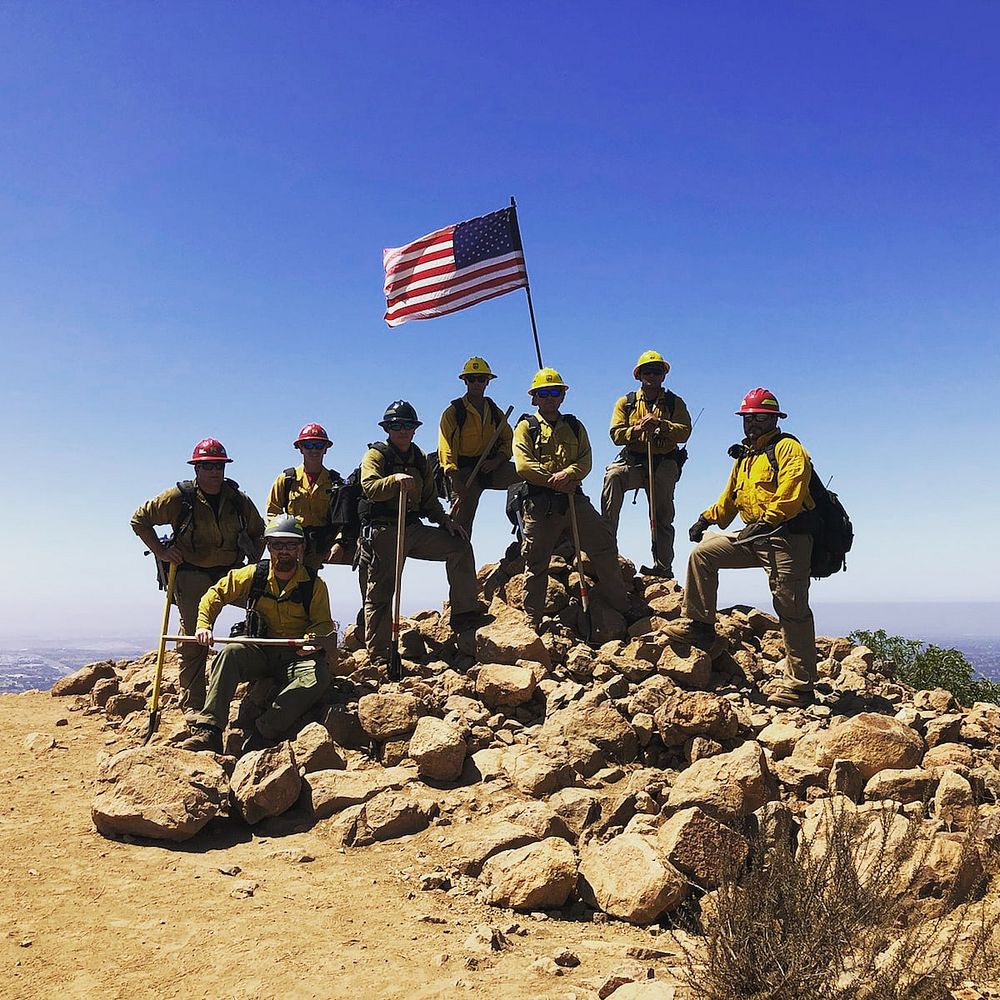 San Diego National Wildlife Refuge fire personnel pose for a photo on a training hike. Photo by Pedro Gomez, FWS