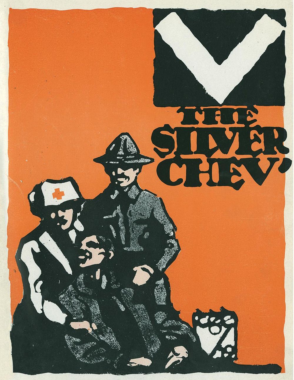 The silver chev'. Image of the cover page of an issue of The silver chev' magazine showing a military nurse and a military…