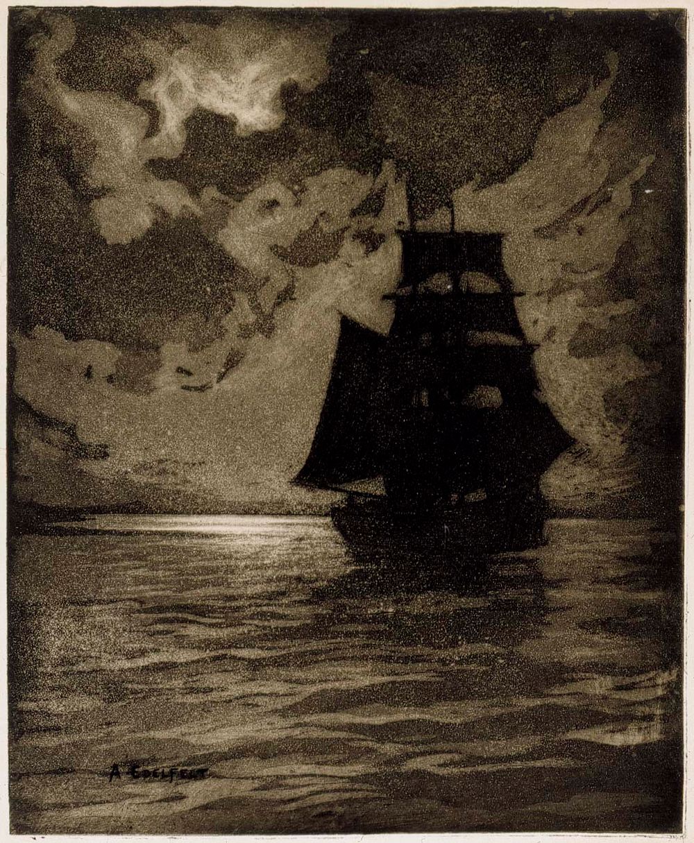 Ship in the moonlight, 1900 - 1905, by Albert Edelfelt
