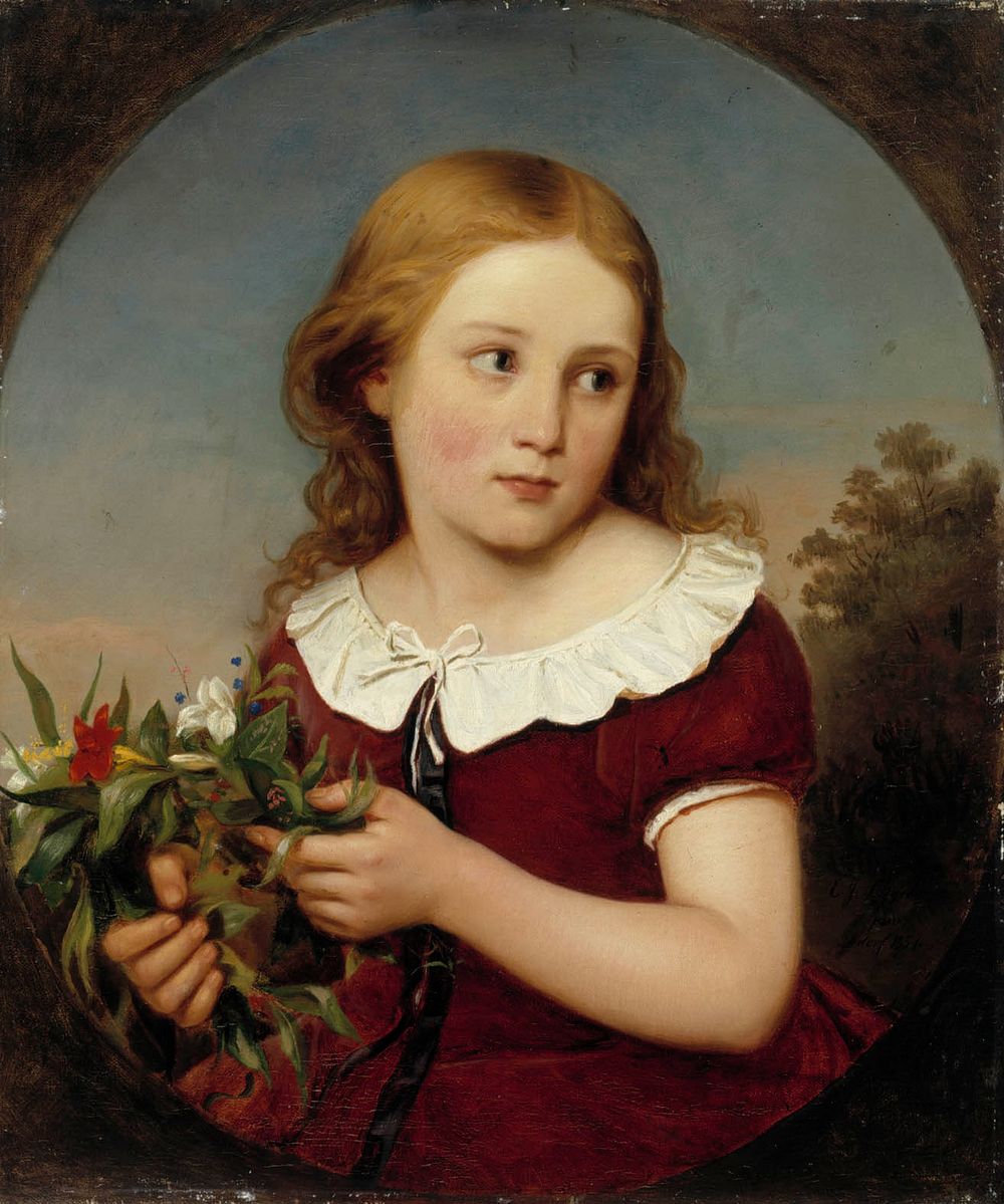 Tyttö kukkia kädessä, 1857, Erik Johan Löfgren