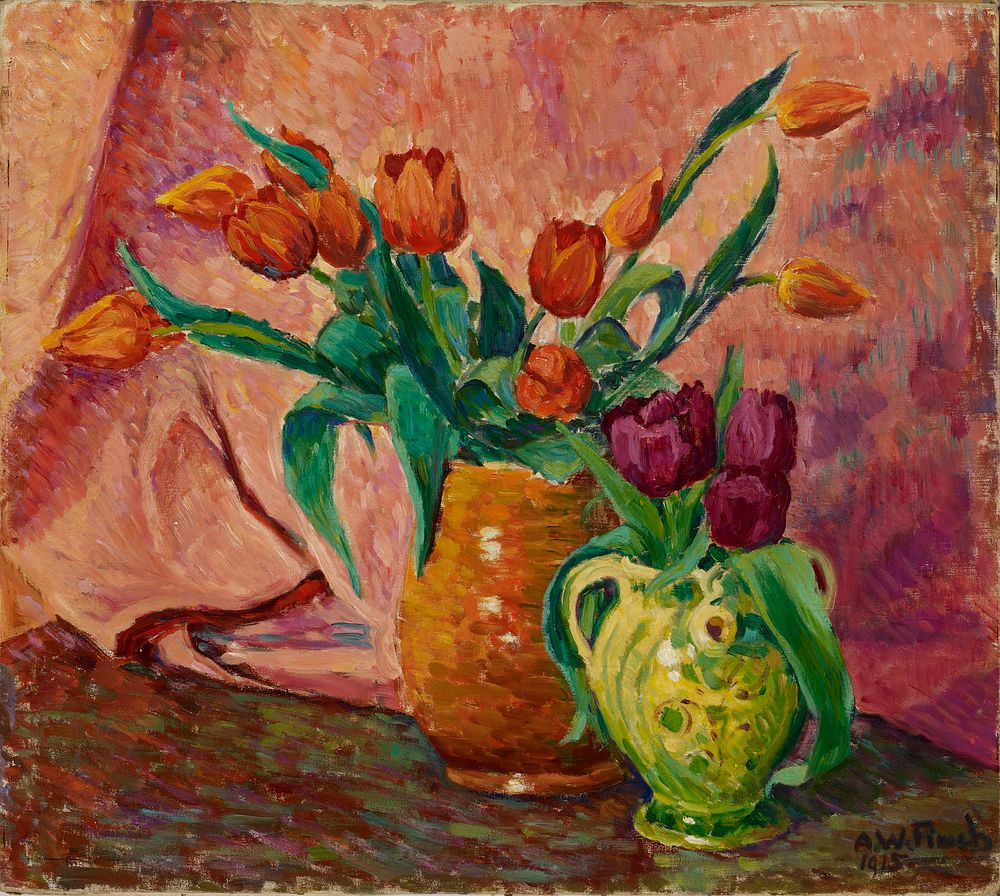 Two vases with tulips, 1915, by Alfred William Finch