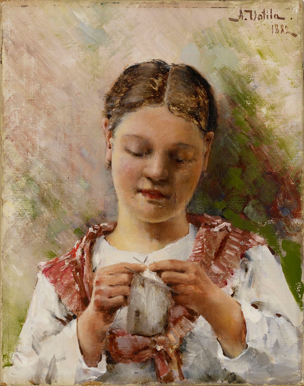 Girl knitting, 1882, Aukusti Uotila
