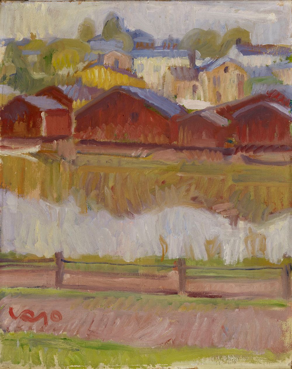 Riverside sheds in porvoo, 1910, Valle Rosenberg