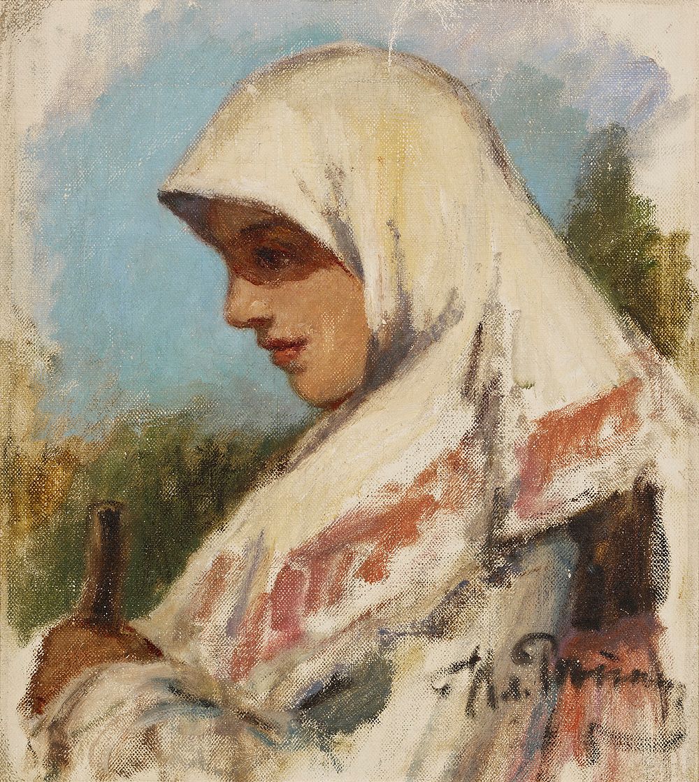 Peasant girl in a headscarf, study, Ilja Repin