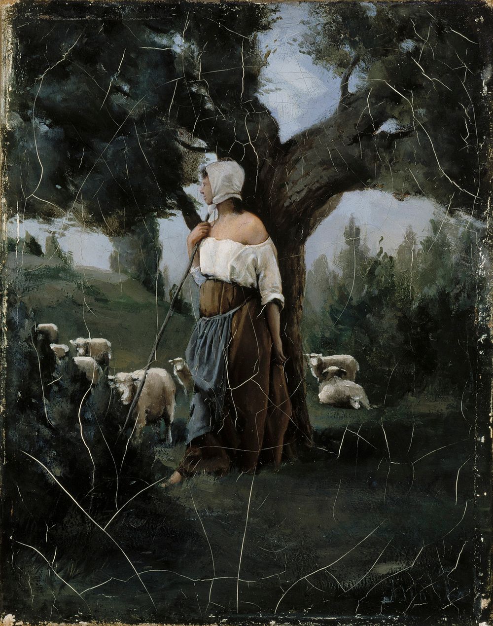 Shepherdess and sheep, 1879, Aukusti Uotila