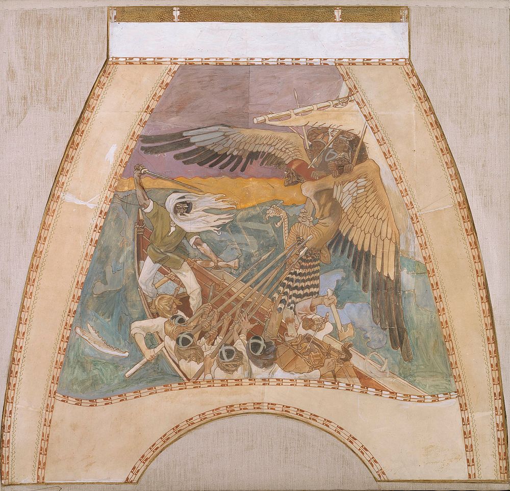The defence of the sampo, sketch for the cupola frescoes of the finnish pavilion at the 1900 paris world’s fair, 1899, by…