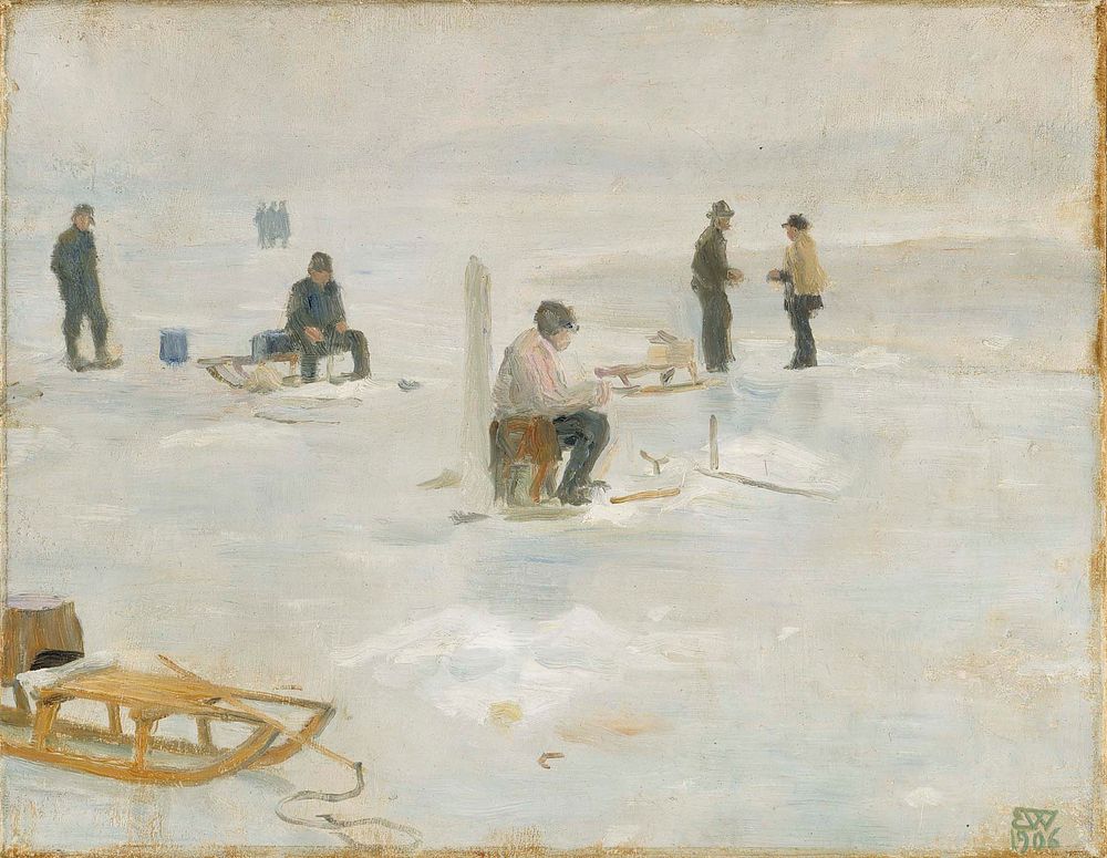 Winter fishing, 1906, Erik Werenskiold
