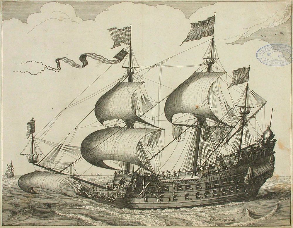 Purjehtiva sotalaiva (st. louis ?) ; tuntemattoman mukaan, Claes Jansz De Jonge Visscher