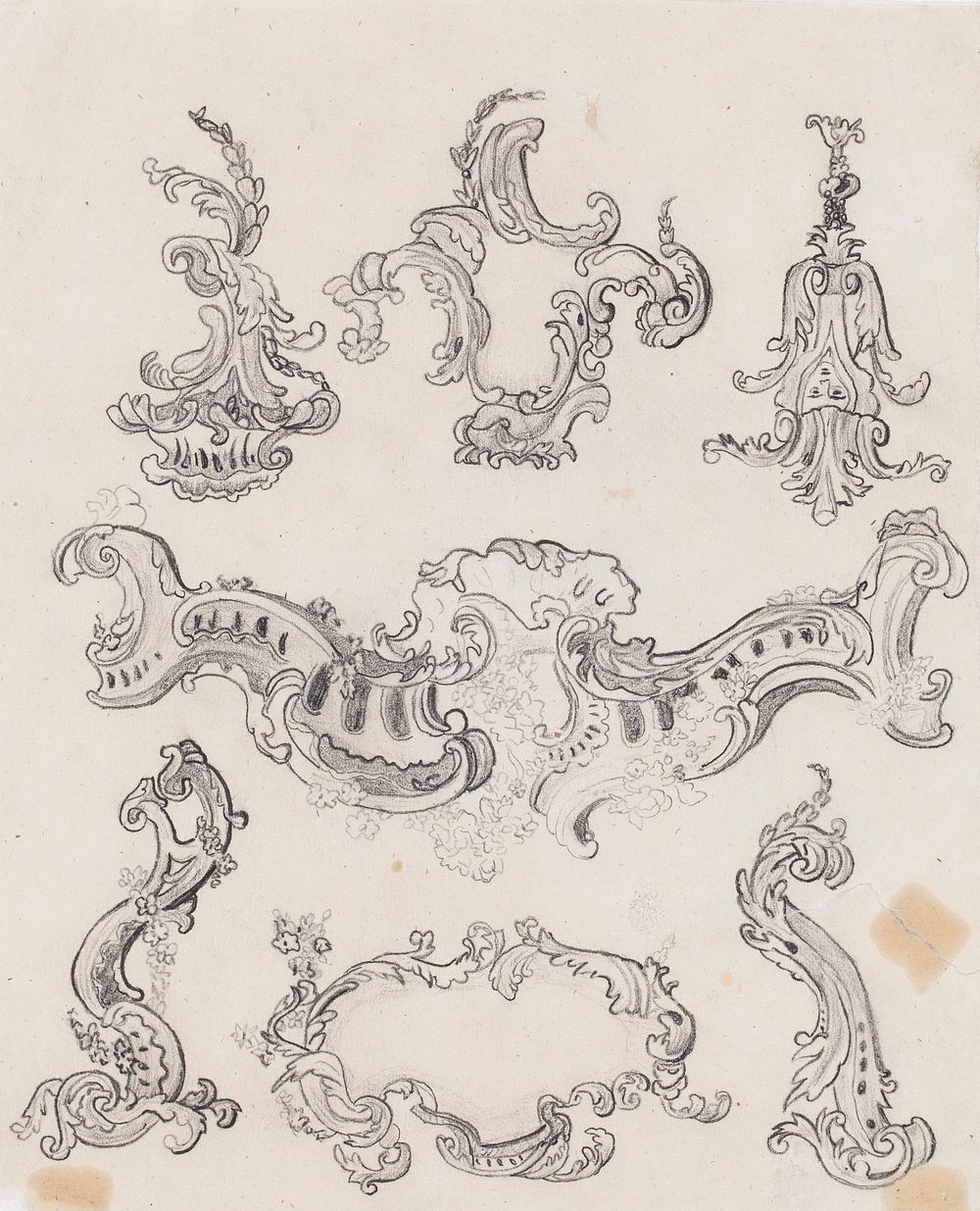 Seitsemän rokokoo-ornamenttiä, 1848 - 1860, Werner Holmberg