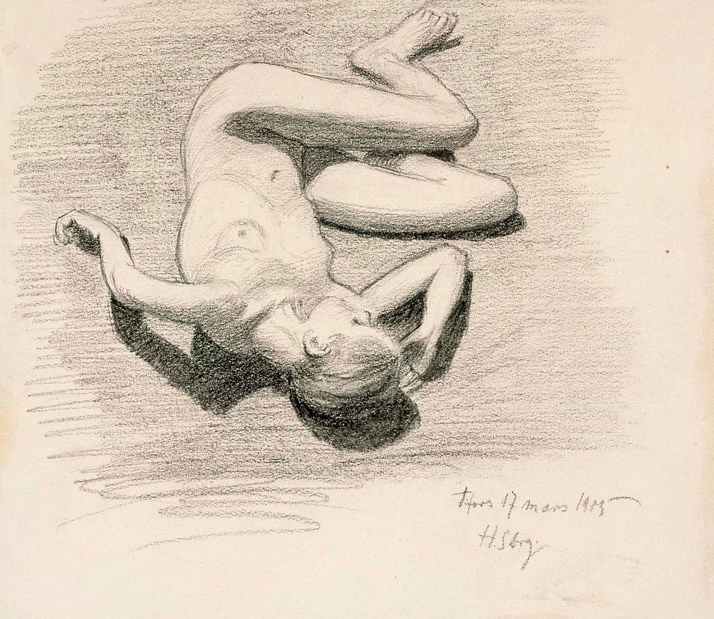Makaava tyttö, malliharjoitelma, 1905, by Hugo Simberg