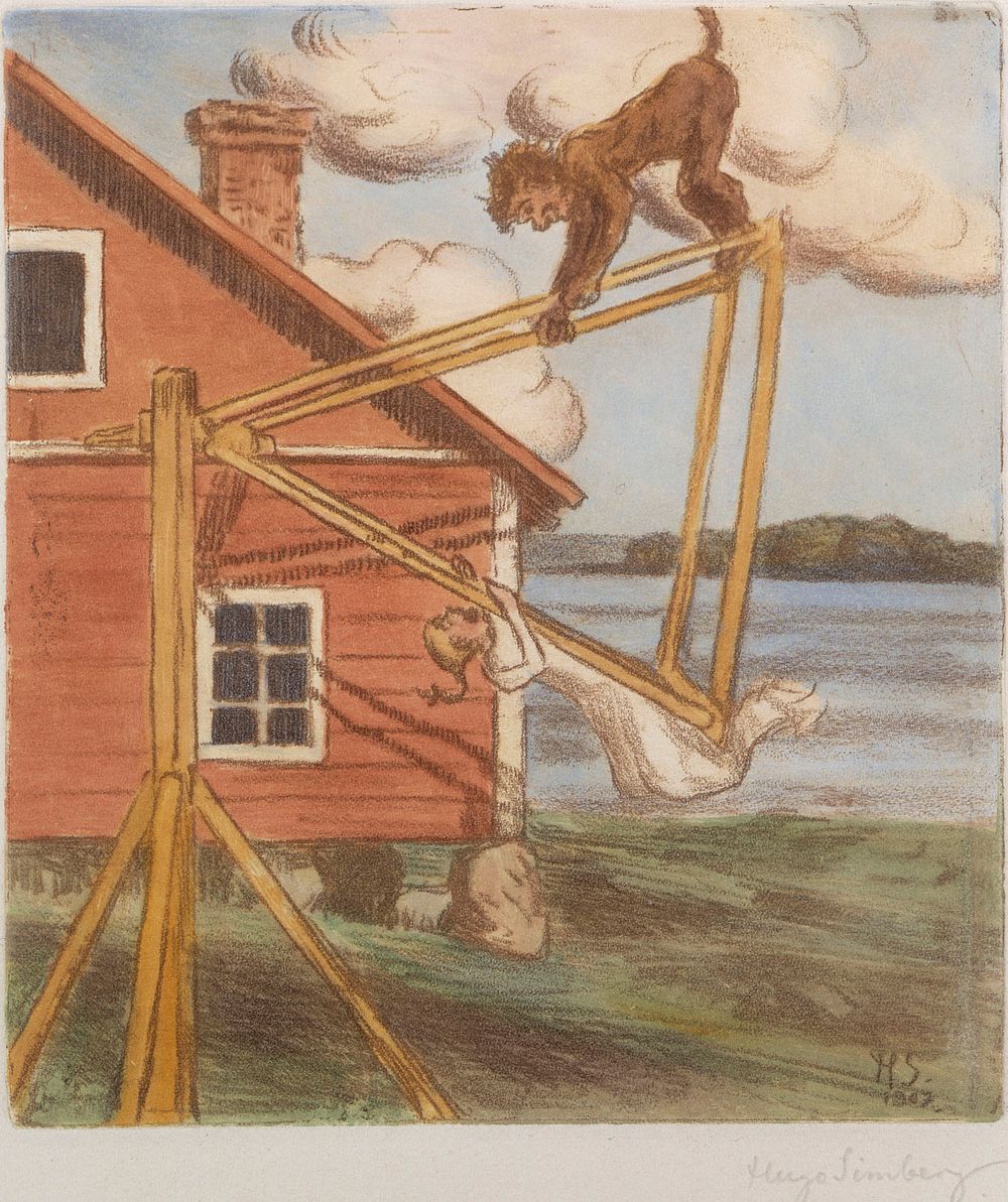 Piru kiikussa, 1907, by Hugo Simberg