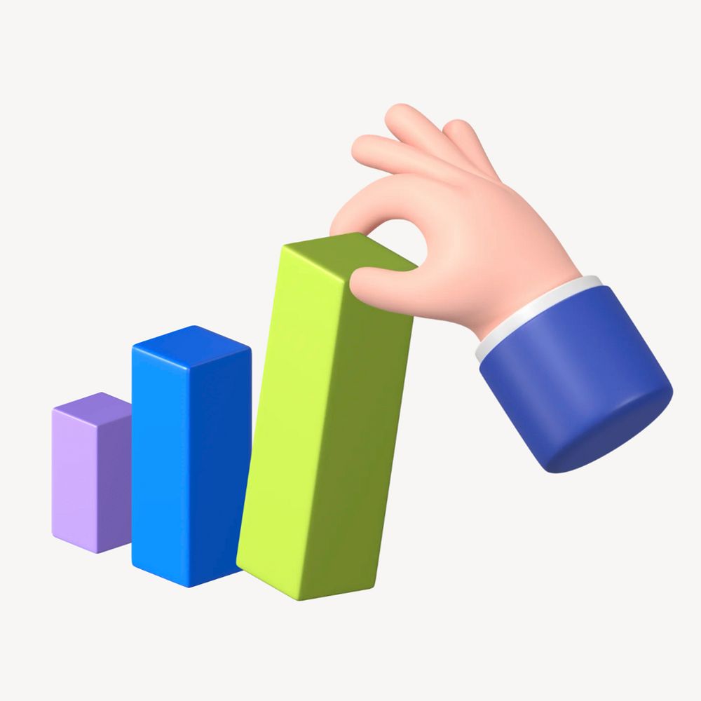 Business success, growing bar charts 3D graphic