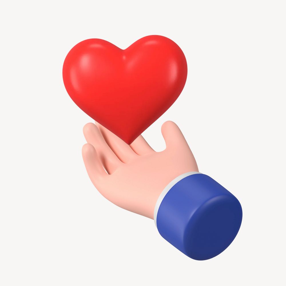 Hand giving heart, 3D charity graphic