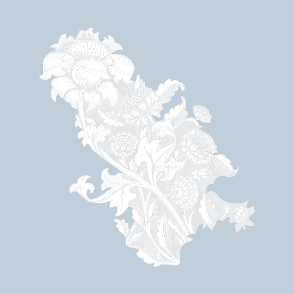 William Morris's white flower illustration, remixed by rawpixel