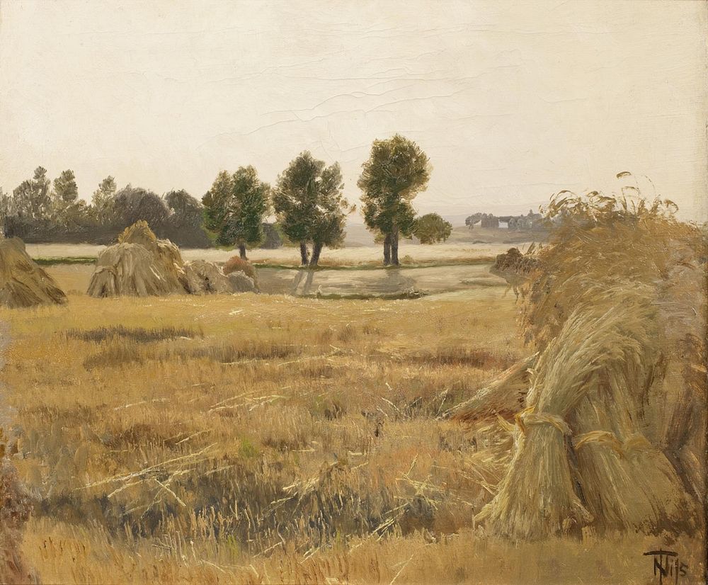 Field with grain trotters by Thorvald Niss