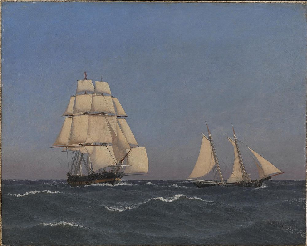 A privateer schooner eluding a pursuing frigate by C.W. Eckersberg