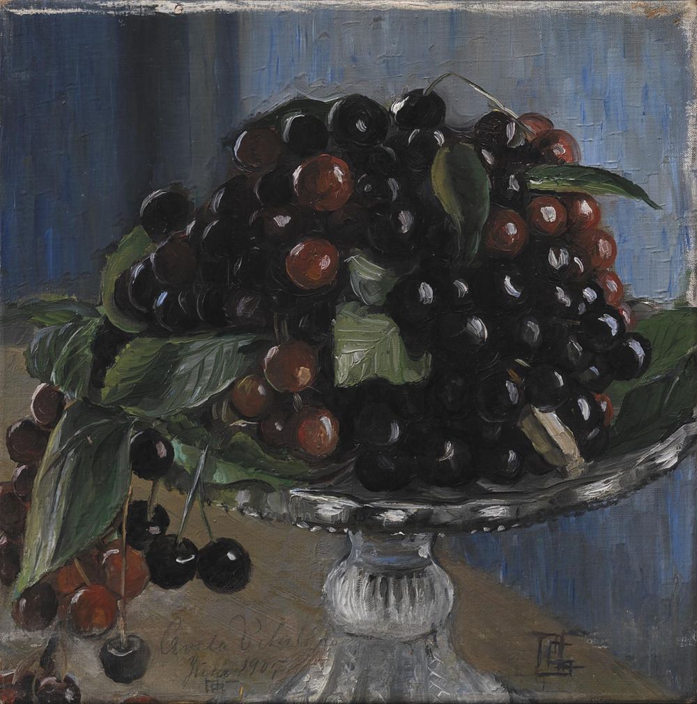 Cherries in a fruit bowl. Cività d'Antino by Poul Simon Christiansen