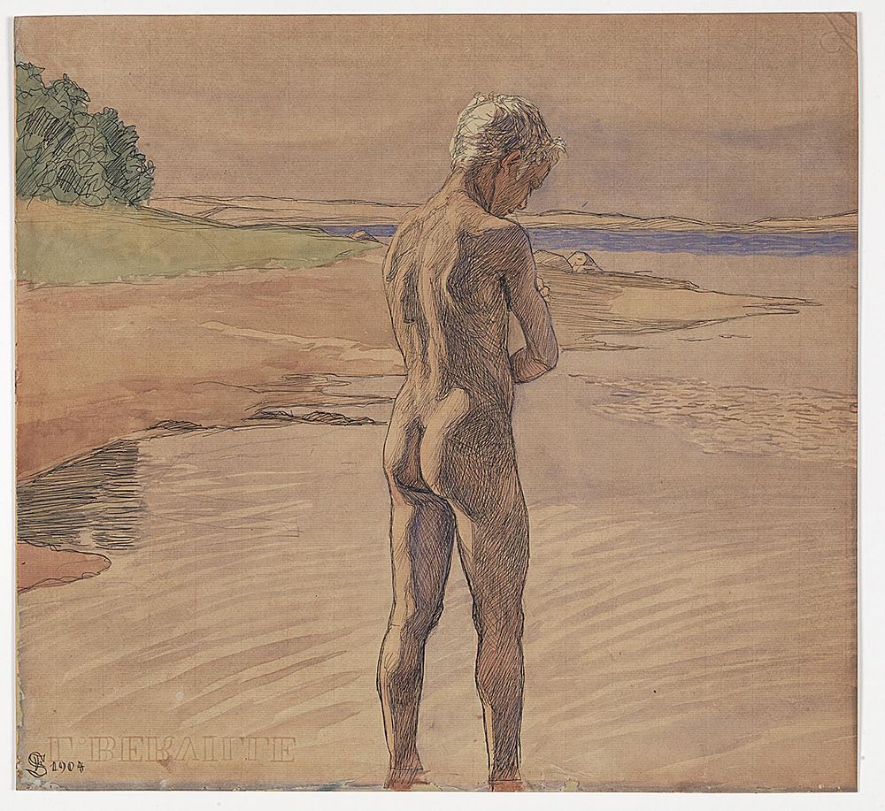 His standing in the water. Motif from Fyns Hoved by Fritz Syberg