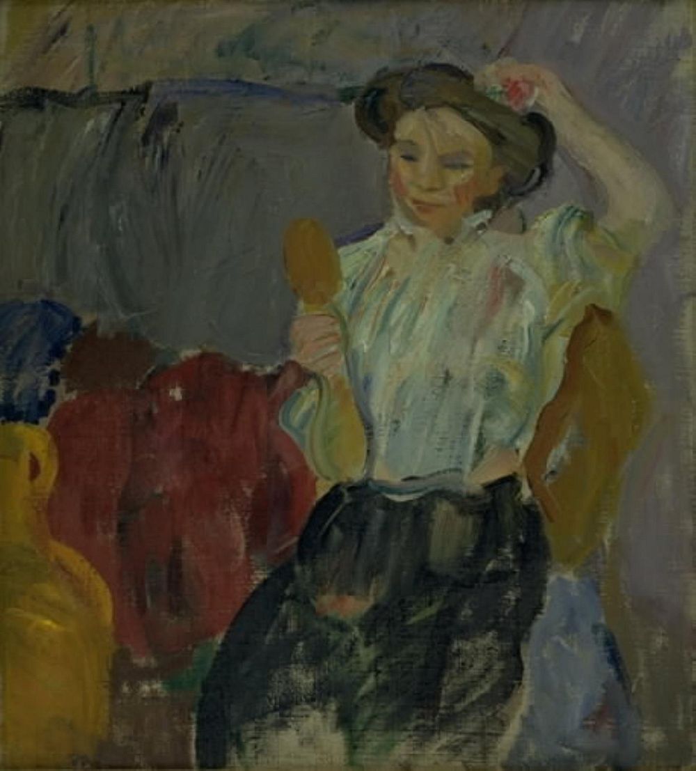 Lady with hand mirror by Karl Isakson