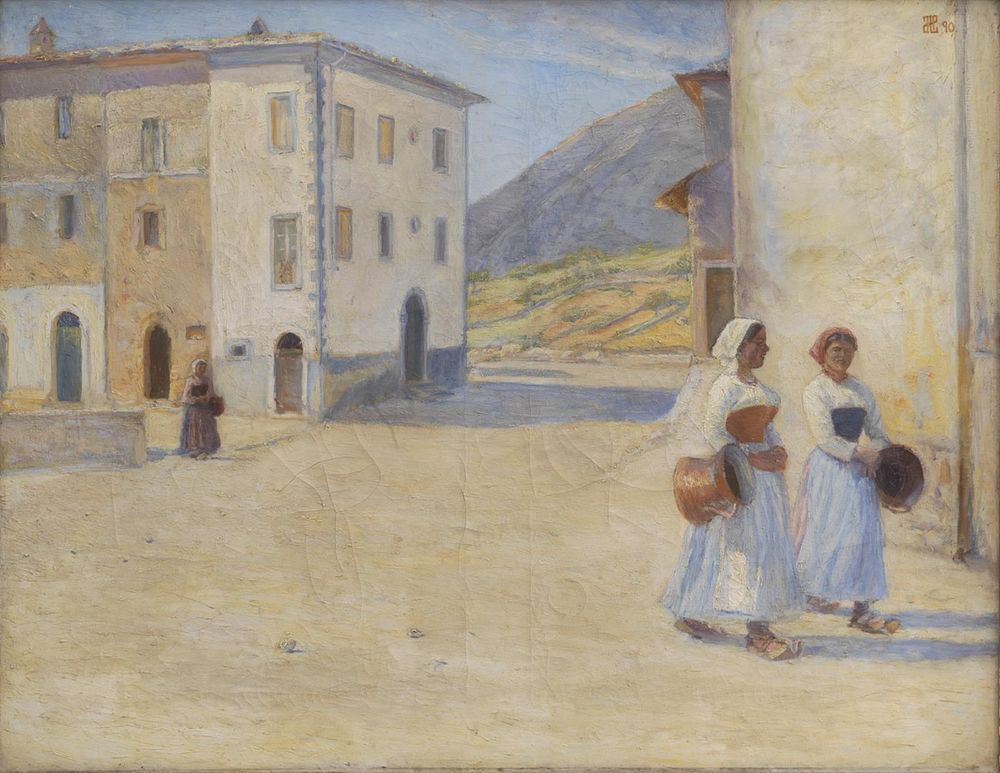 Girls on their way to the well for water at noon. Civit&agrave; d'Antino by Henry L&oslash;rup