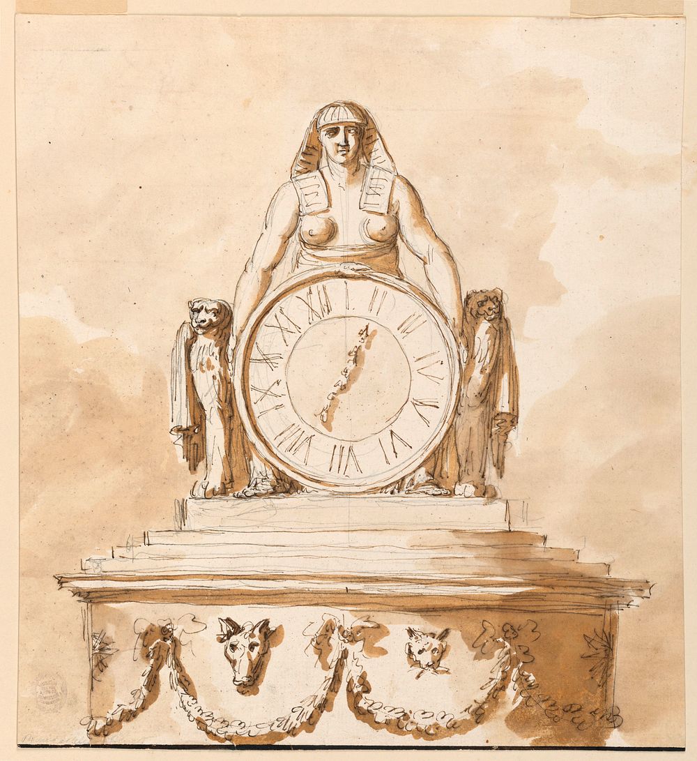 Project for a slightly varied suggestion for the upper part of the pedestal and the figure with the dial in 1938-88-2109