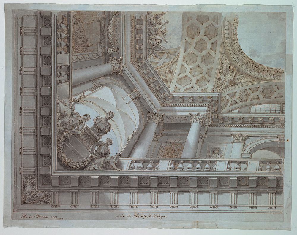 Project for a painted ceiling with an antique bust in an archway, Flaminio Innocenzi Minozzi