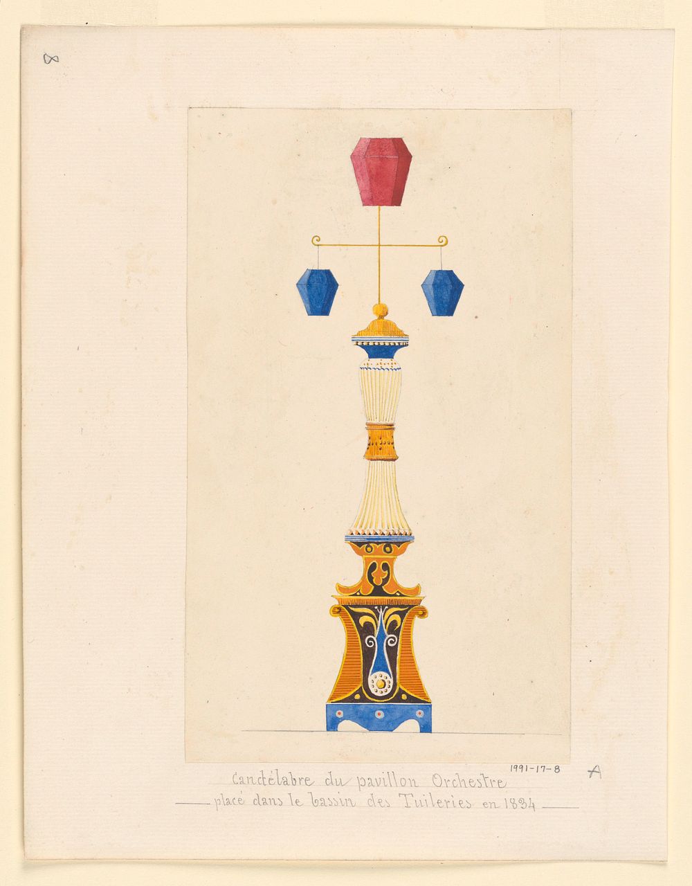 "Candelabre du Pavillon Orchestre place dans le bassin des Tuileries en 1834"