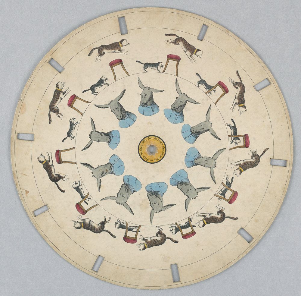 Phenakistiscope Disc with Cats and Donkey